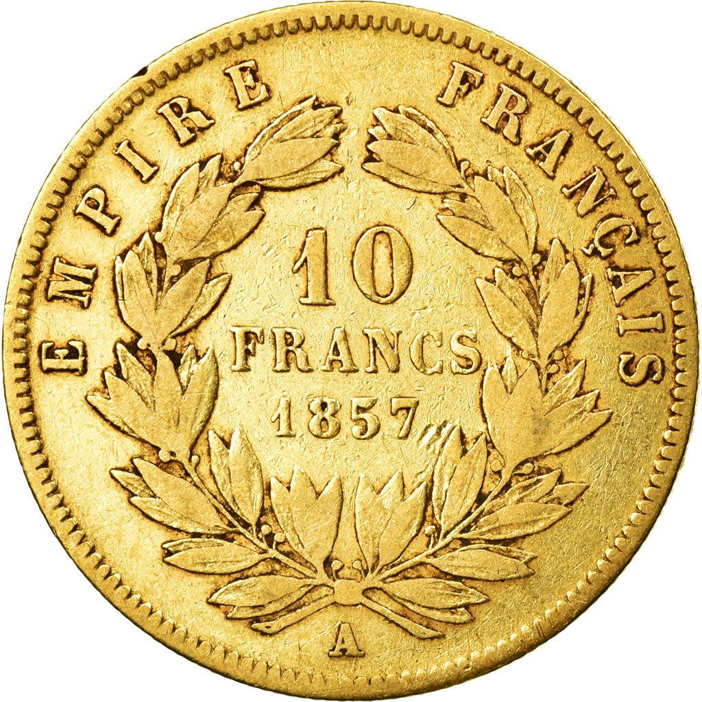 Munten, Frankrijk, Napoleon III, 10 Francs, 1857, Paris,Goud, FR+,KM 784.3