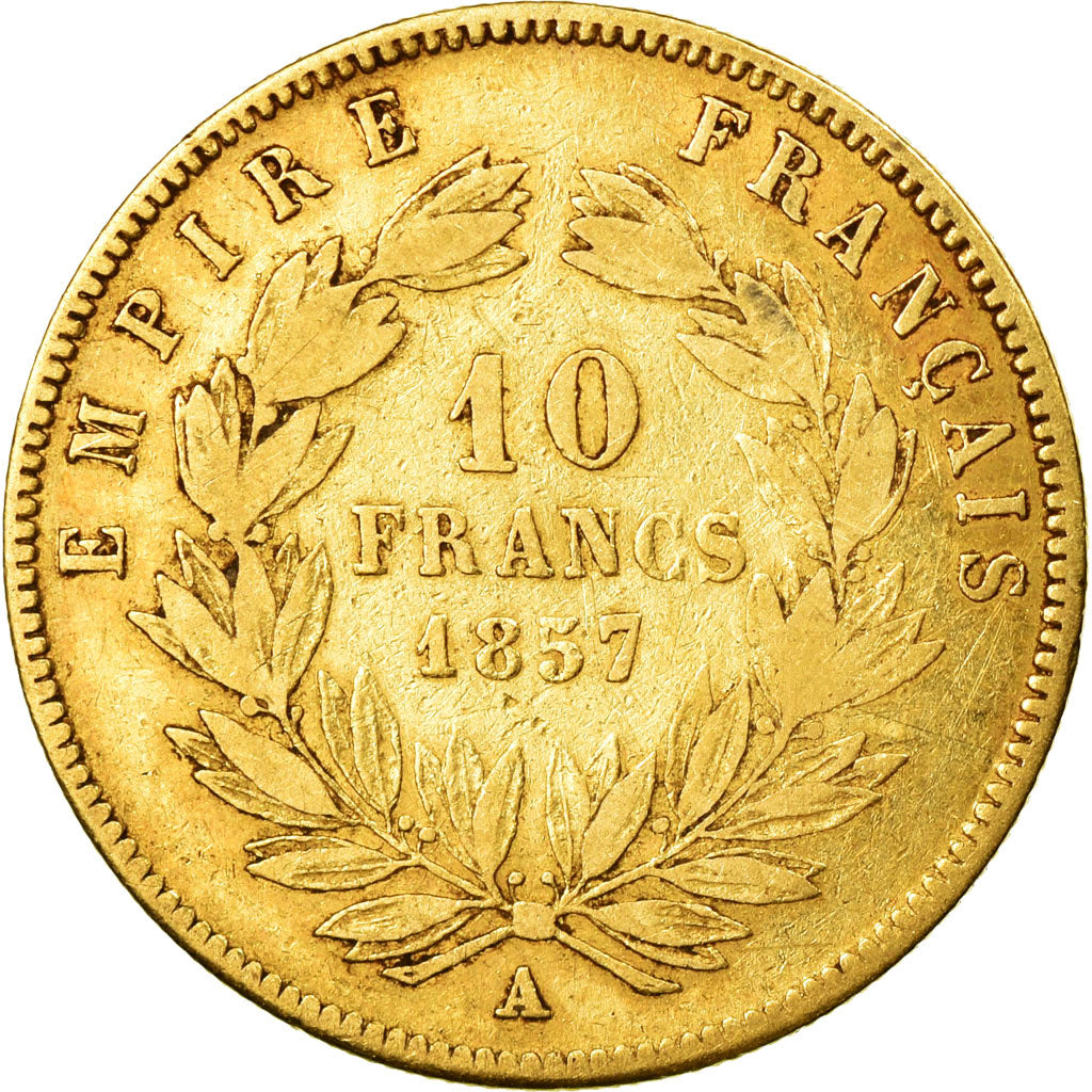 Munten, Frankrijk, Napoleon III, 10 Francs, 1857, Paris,Goud, FR+,KM 784.3