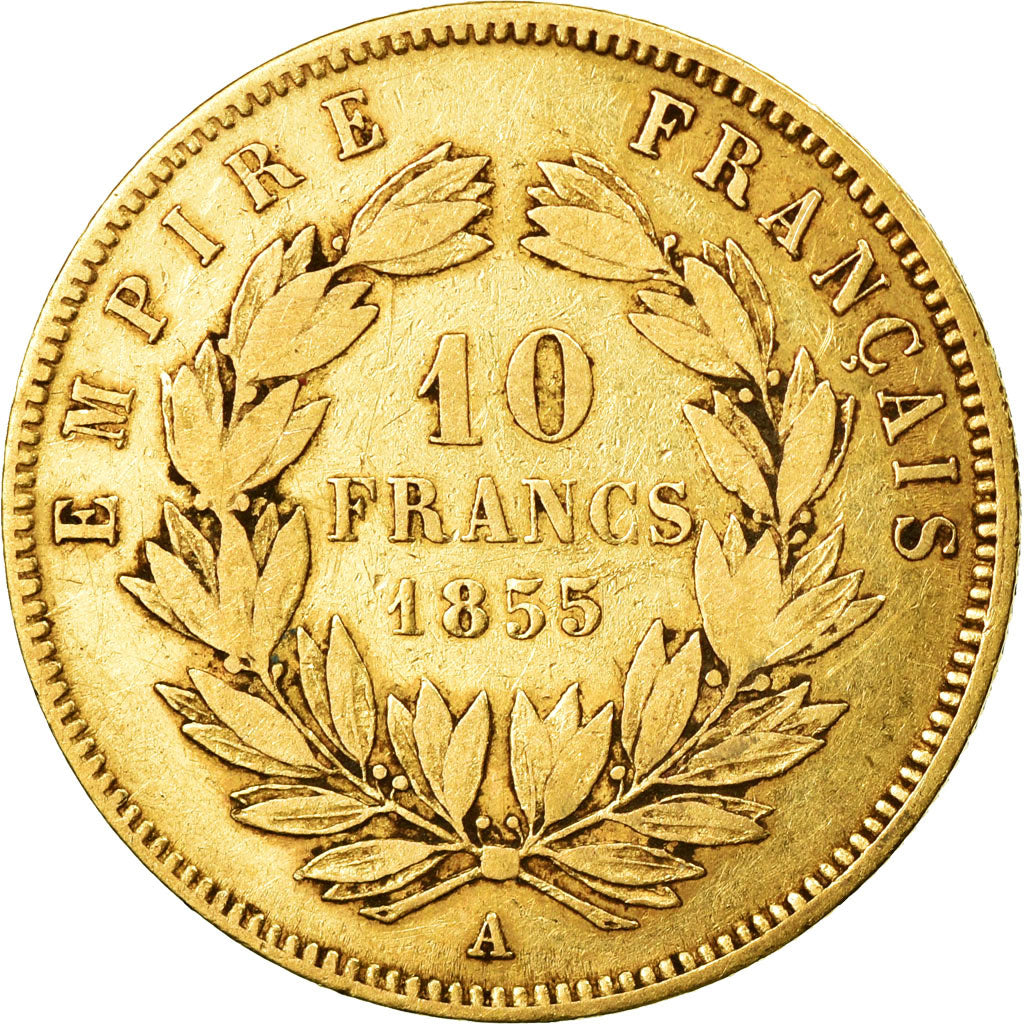 Coin, France, Napoleon III, 10 Francs, 1855, Paris, VF(30-35),Gold, KM 784.3
