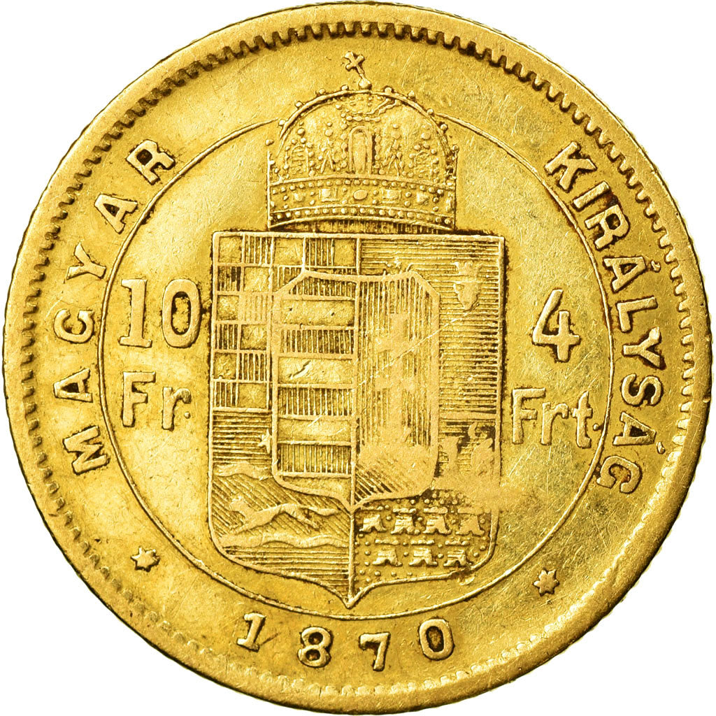 Moneta, Ungheria, Franz Joseph I, 4 Forint,1870, Kormoczbanya, BB,Oro,KM 454.2