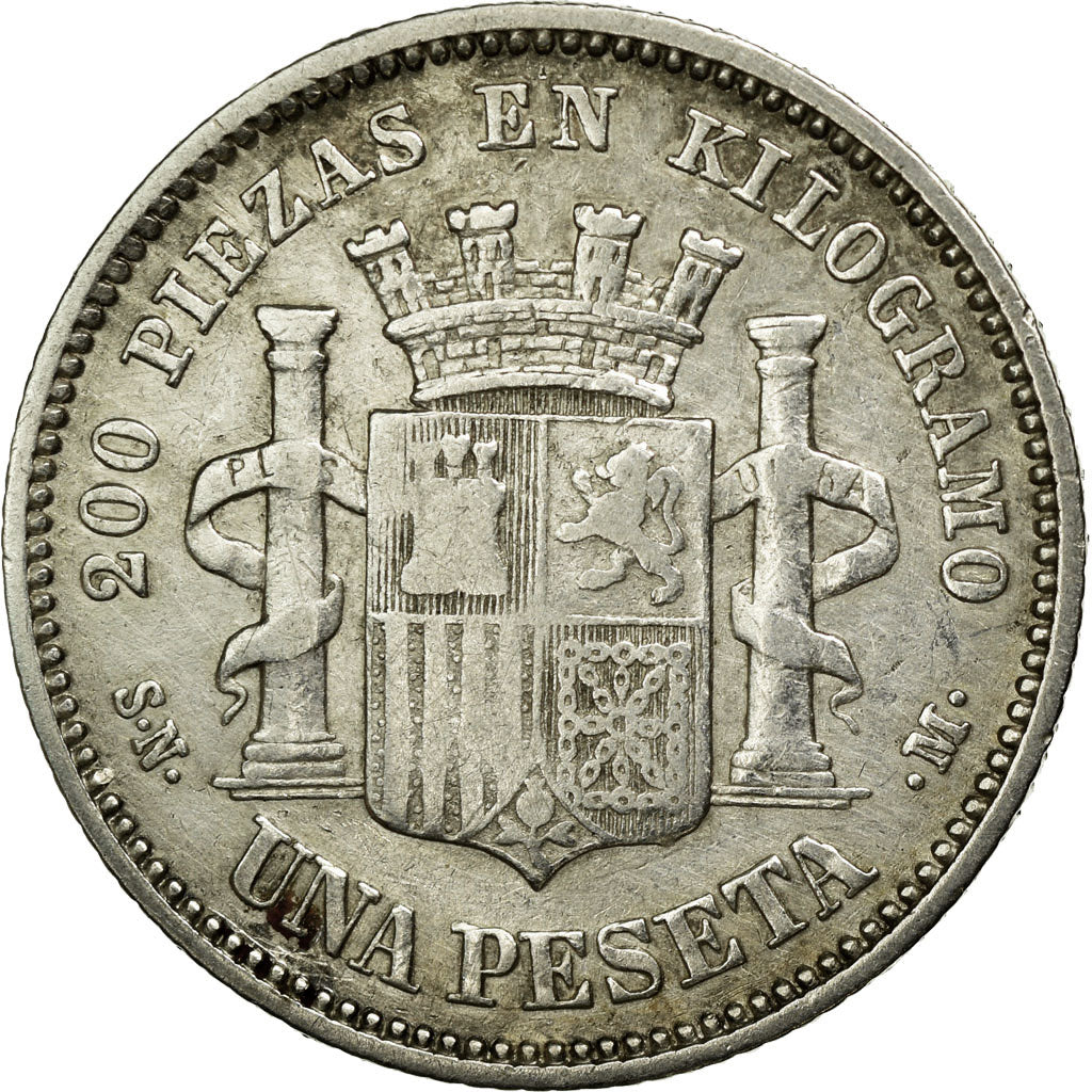 Coin,Spain,Provisional Government,Peseta,1869,Madrid,VF(20-25),KM 652