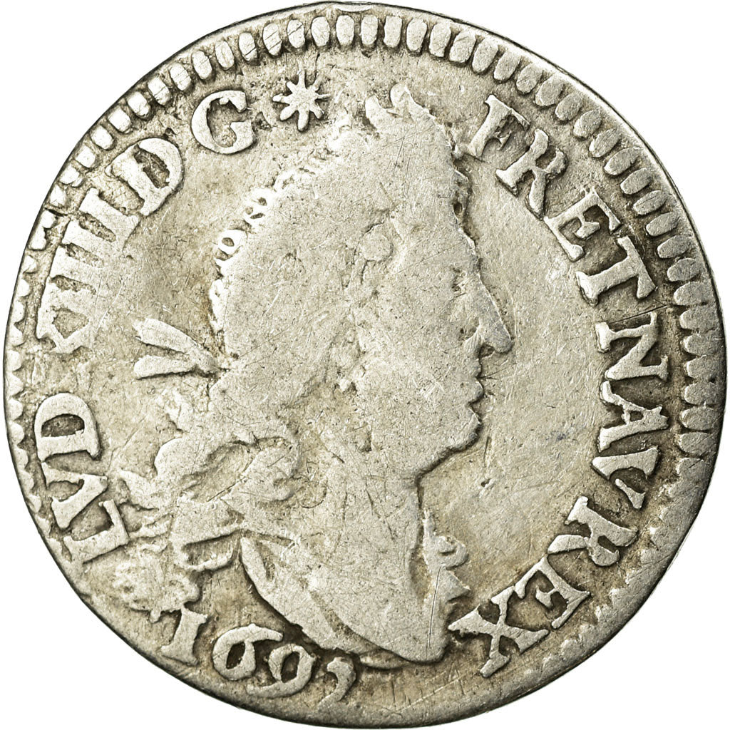 Coin, France, Louis XIV, 4 Sols aux 2 L,1692, Paris,VF(20-25),KM 281.1