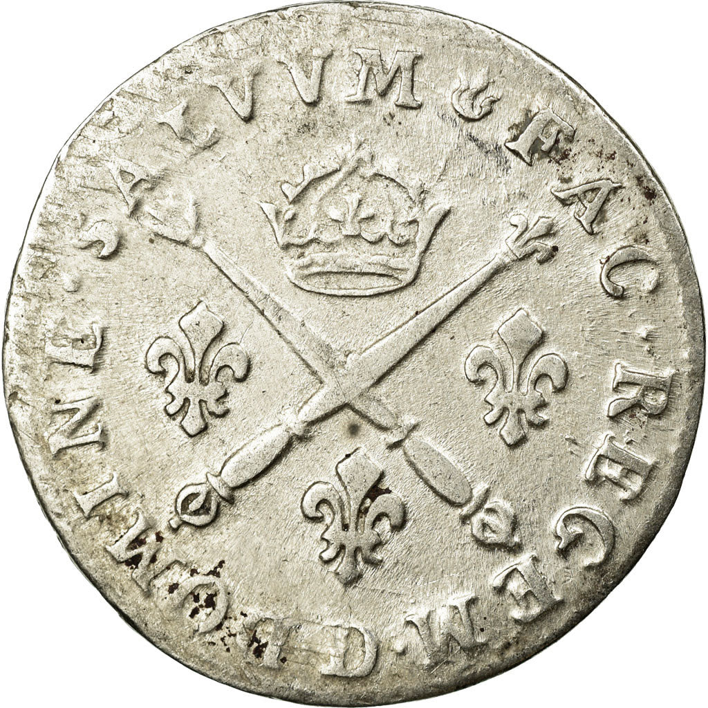 Moneda, Francia, Louis XIV, 10 Sols aux insignes, 1704, Lyon, MBC, KM 349.3