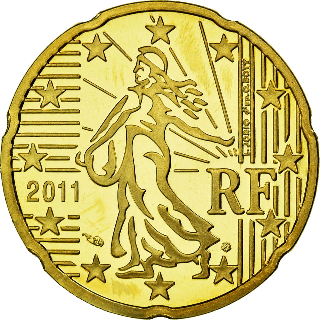 France, 20 Euro Cent, 2011, MS(63), Brass, KM:1411