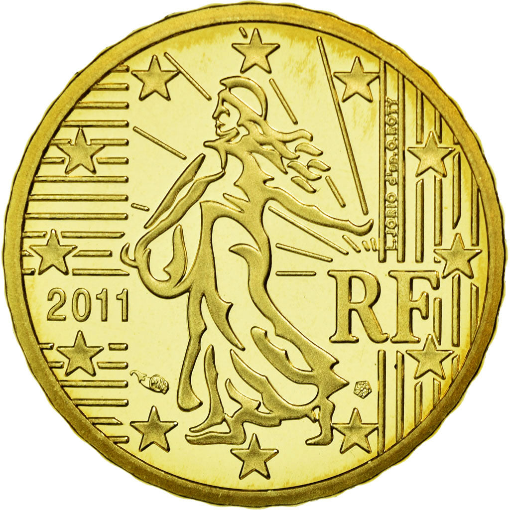 France, 10 Euro Cent, 2011, MS(63), Brass, KM:1410