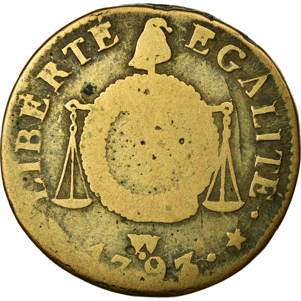 Moeda, França, Sol, 1793, Arras, F(12-15), Bronze, Gadoury:19