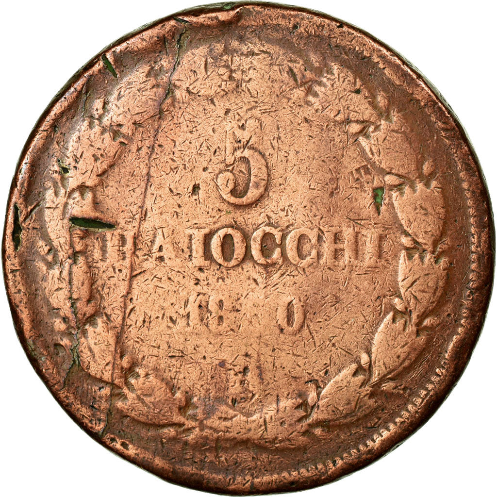 Moneda, Estados italianos, PAPAL STATES, Pius IX, 5 Baiocchi, 1850, BC, Cobre