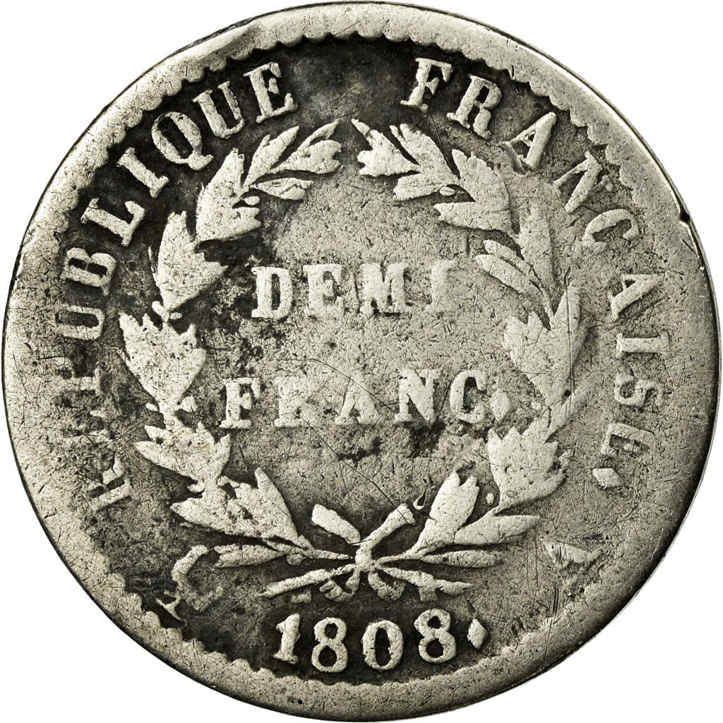 Coin, France, Napoléon I, 1/2 Franc, 1808, Paris, F(12-15), Silver, KM:680.1