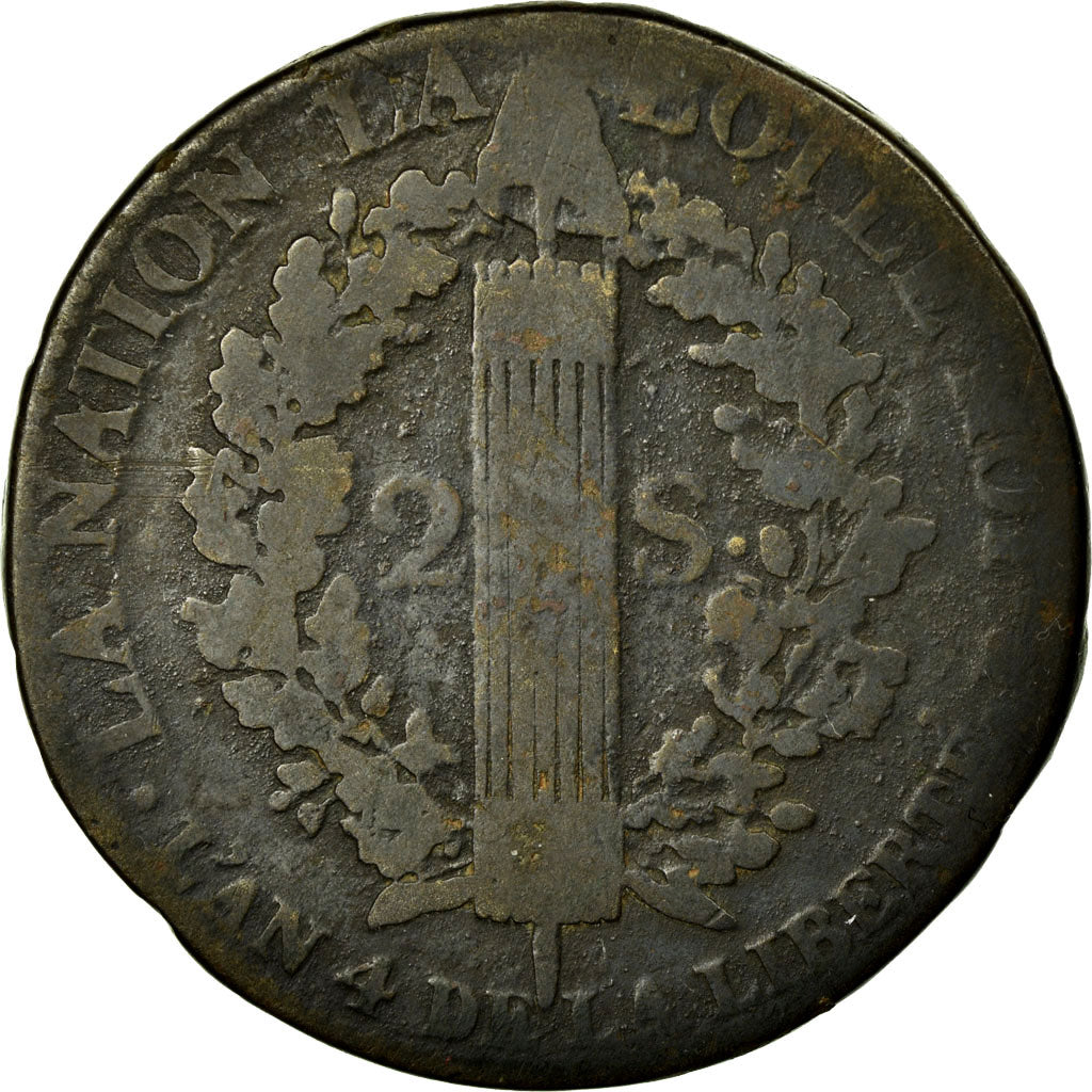 Coin, France, 2 sols françois, 2 Sols, 1792, La Rochelle, F(12-15), Bronze