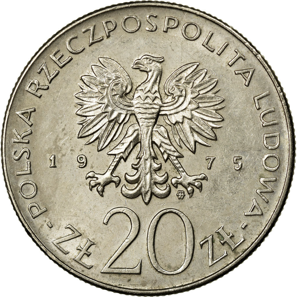 Coin, Poland, 20 Zlotych, 1975, Warsaw, AU(50-53), Copper-nickel, KM:75