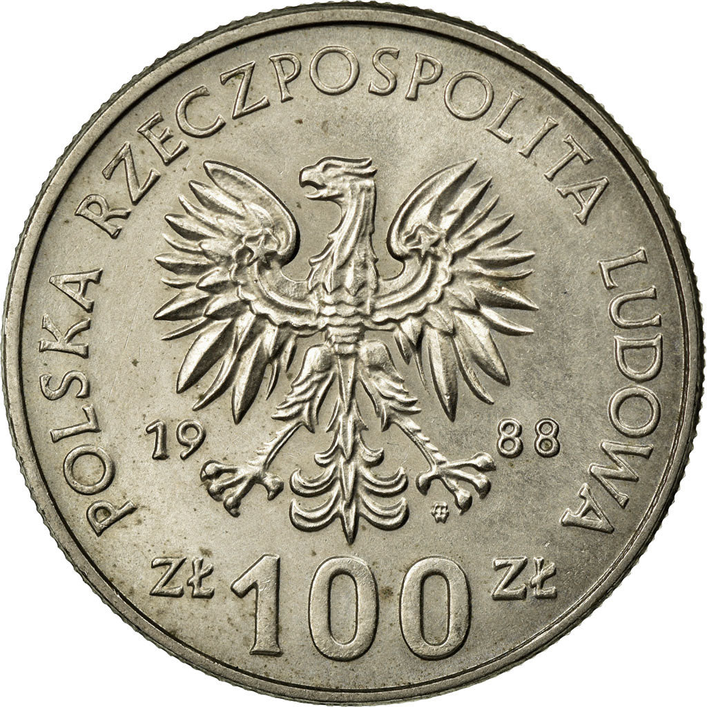 Moneda, Polonia, 100 Zlotych, 1988, Warsaw, MBC+, Cobre - níquel, KM:182