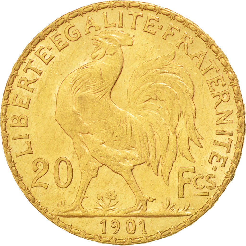 FRANCE, Marianne, 20 Francs, 1901, Paris, KM #847, AU(55-58), Gold, Gadoury...