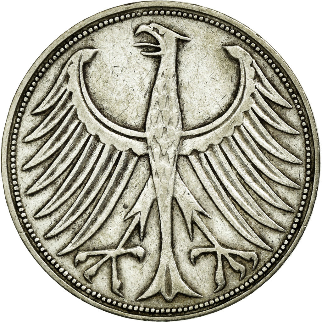 Coin, GERMANY - FEDERAL REPUBLIC, 5 Mark, 1951, Stuttgart, EF(40-45), Silver