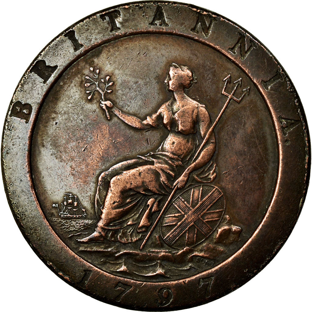 Coin, Great Britain, George III, Penny, 1797, EF(40-45), Copper, KM:618
