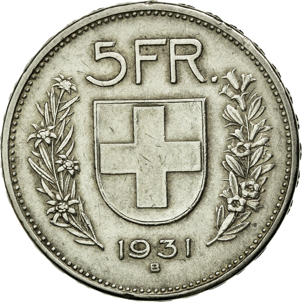 Coin, Switzerland, 5 Francs, 1931, Bern, EF(40-45), Silver, KM:40