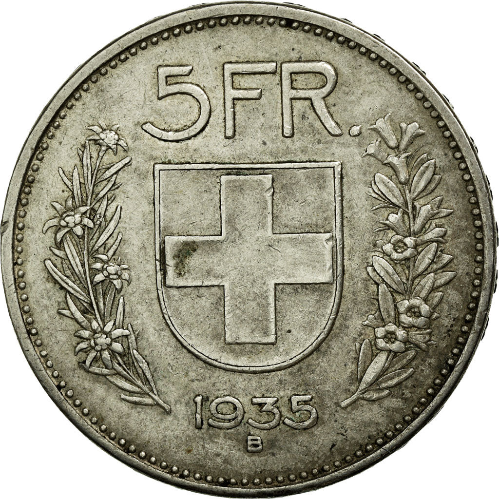 Coin, Switzerland, 5 Francs, 1935, Bern, EF(40-45), Silver, KM:40