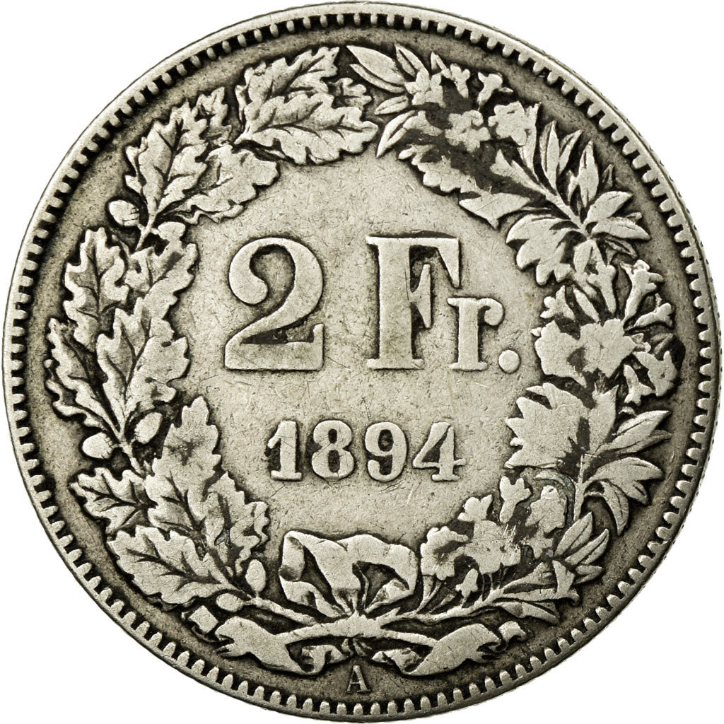 Coin, Switzerland, 2 Francs, 1894, Paris, VF(20-25), Silver, KM:21