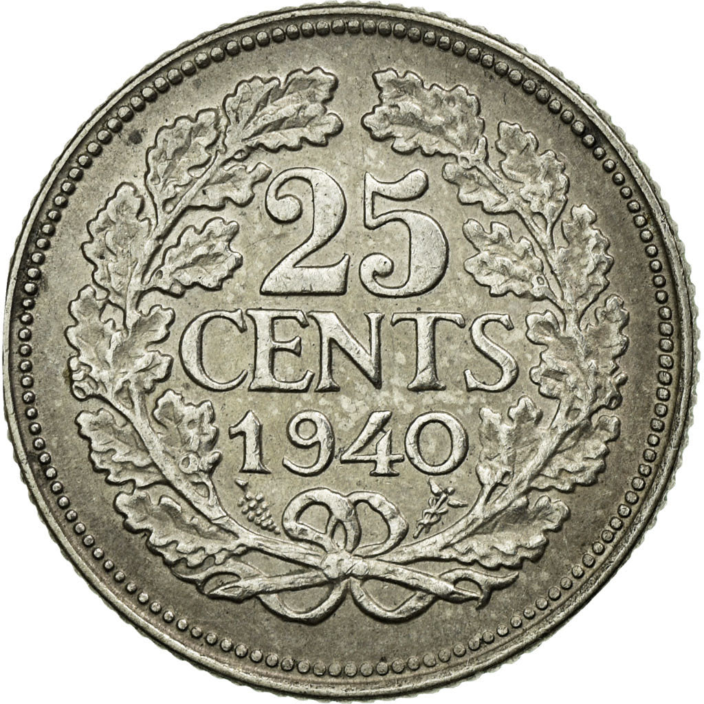 Coin, Netherlands, Wilhelmina I, 25 Cents, 1940, AU(50-53), Silver, KM:164