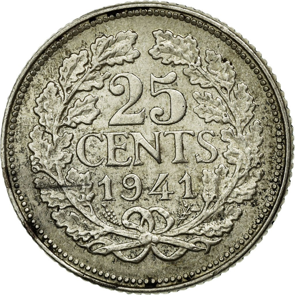 Munten, Nederland, Wilhelmina I, 25 Cents, 1941, ZF+, Zilver, KM:164
