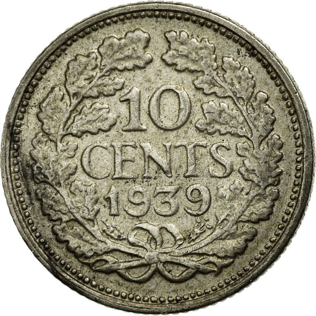 Moeda, Países Baixos, Wilhelmina I, 10 Cents, 1939, EF(40-45), Prata, KM:163