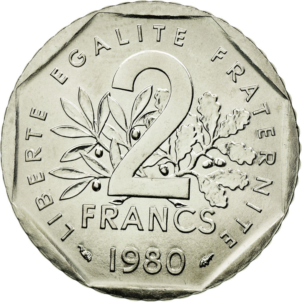 Moneda, Francia, Semeuse, 2 Francs, 1980, Paris, FDC, Níquel, KM:942.1