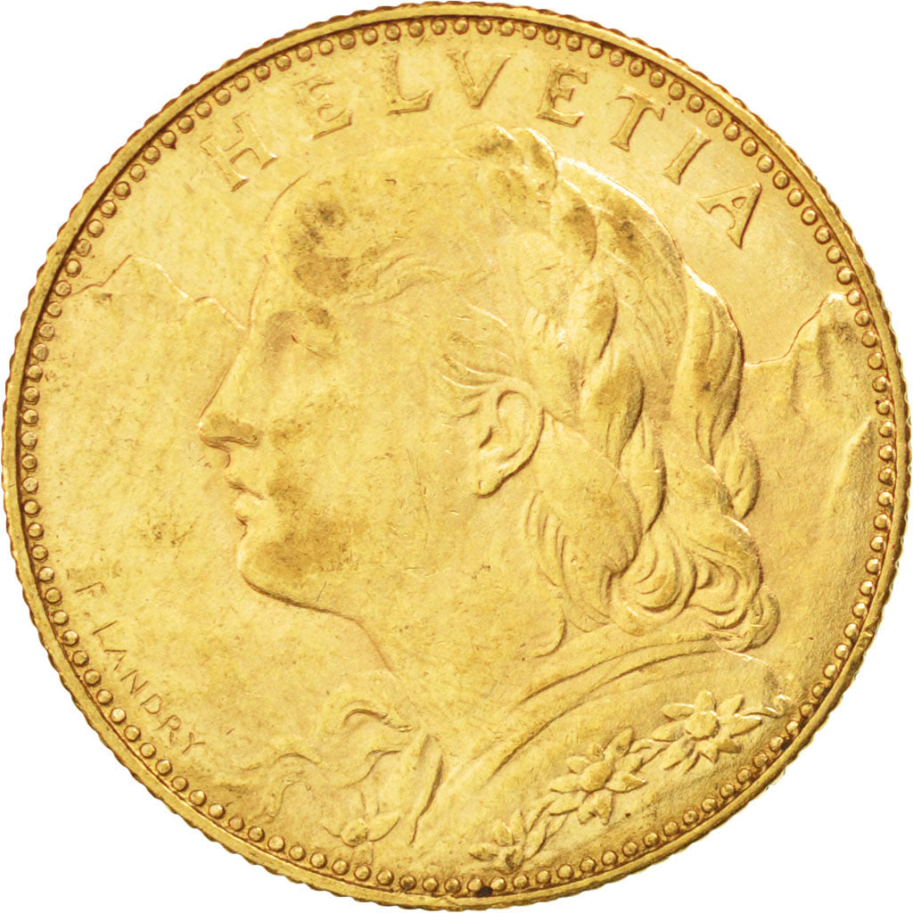 SWITZERLAND, 10 Francs, 1911, Bern, KM #36, AU(55-58), Gold, 3.21