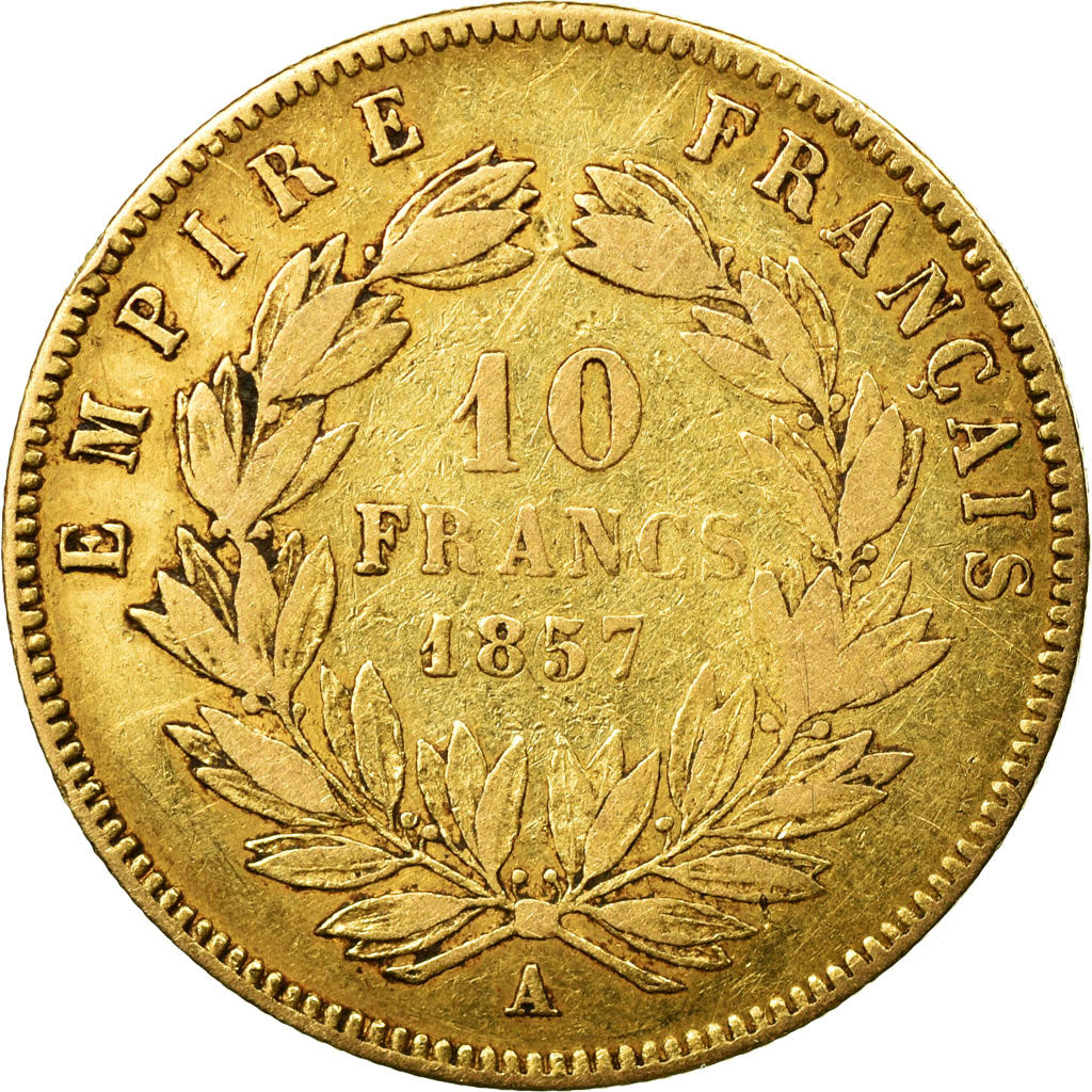 Munten, Frankrijk, Napoleon III, 10 Francs, 1857, Paris,Goud, FR+,KM 784.3
