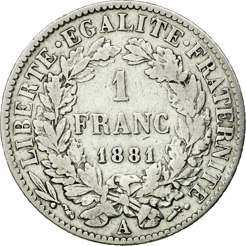 Monnaie, France, Cérès, Franc, 1881, Paris, TB+, Argent, Gadoury:465a