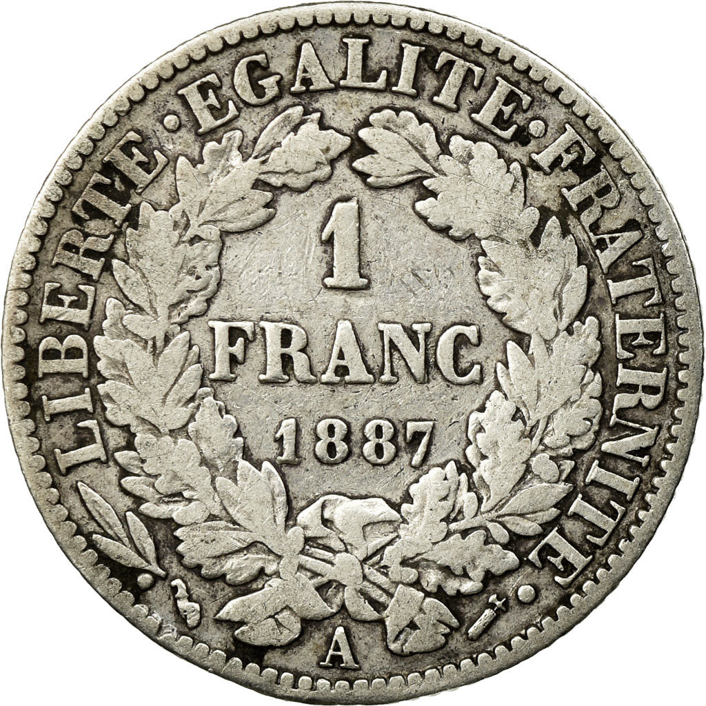 Coin, France, Cérès, Franc, 1887, Paris, VF(30-35), Silver, KM:822.1