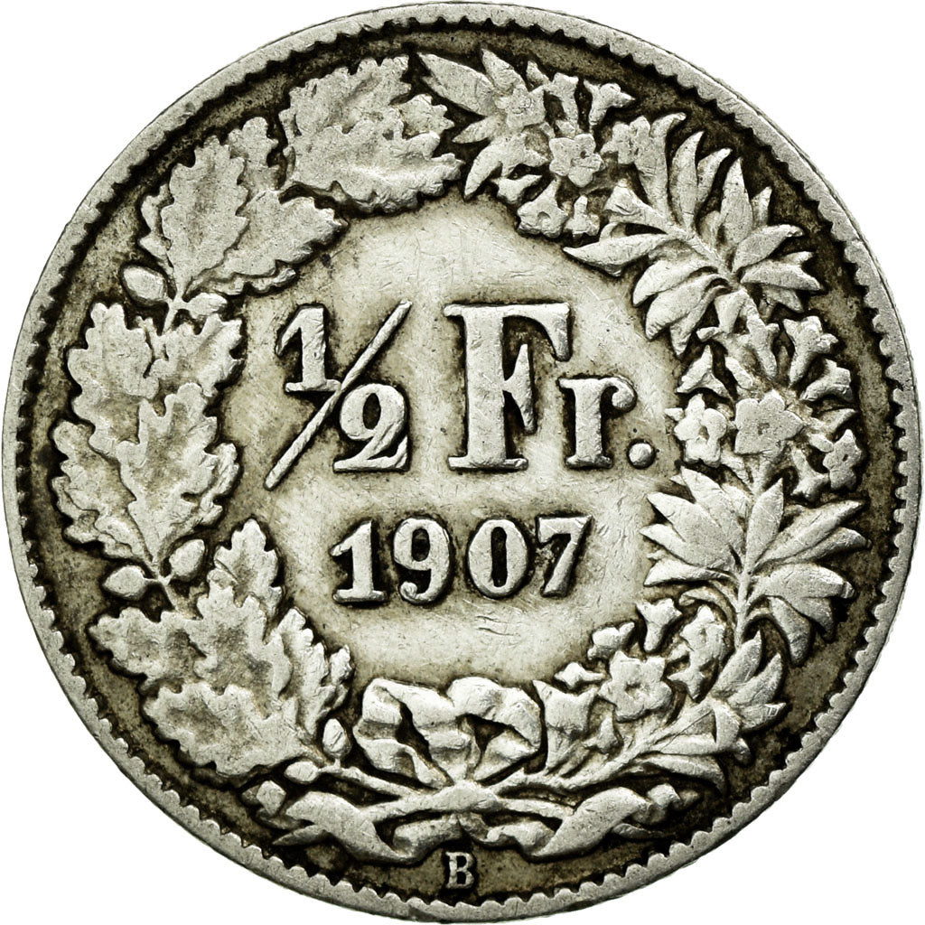 Coin, Switzerland, 1/2 Franc, 1907, Bern, EF(40-45), Silver, KM:23