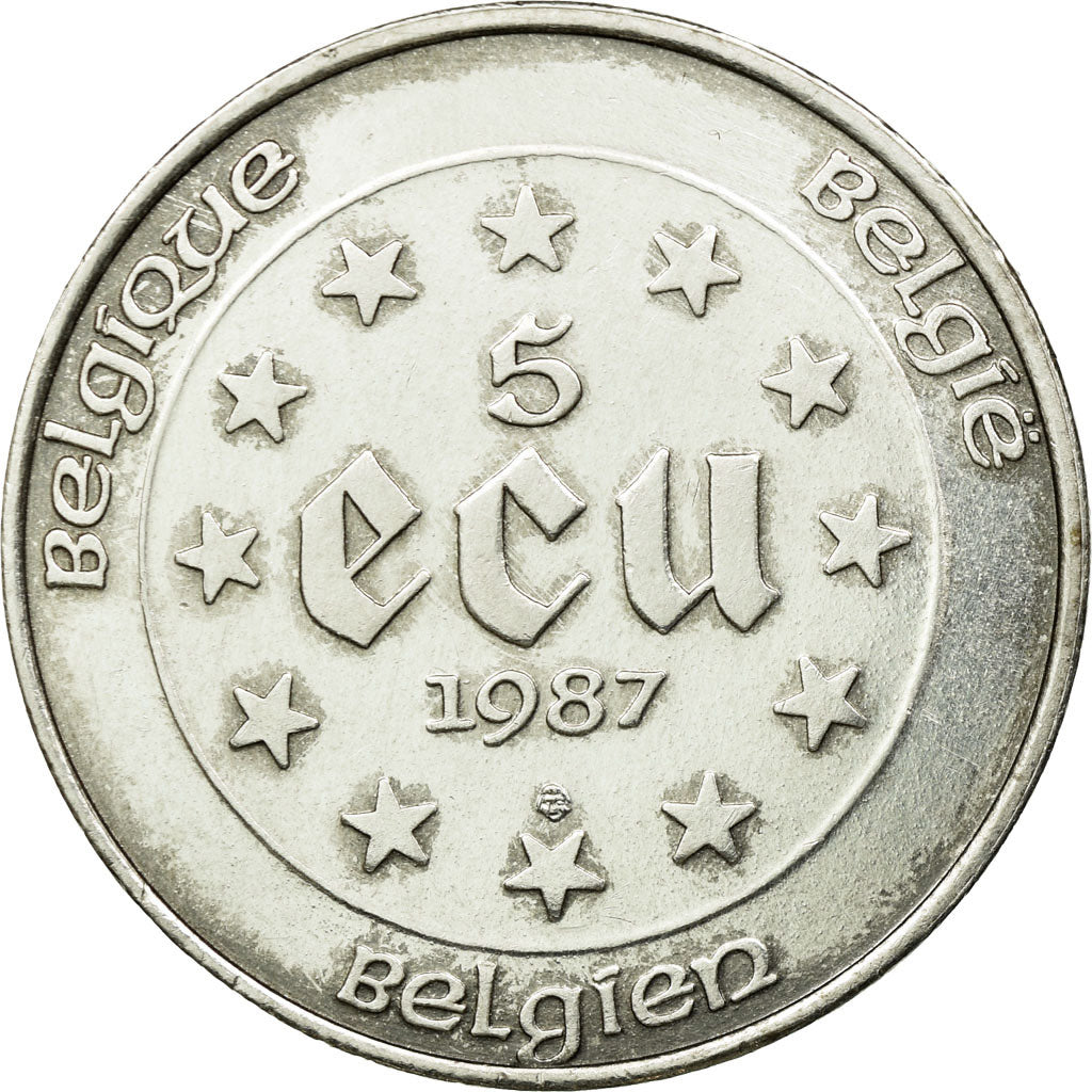 Coin, Belgium, 5 Ecu, 1987, AU(55-58), Silver, KM:166