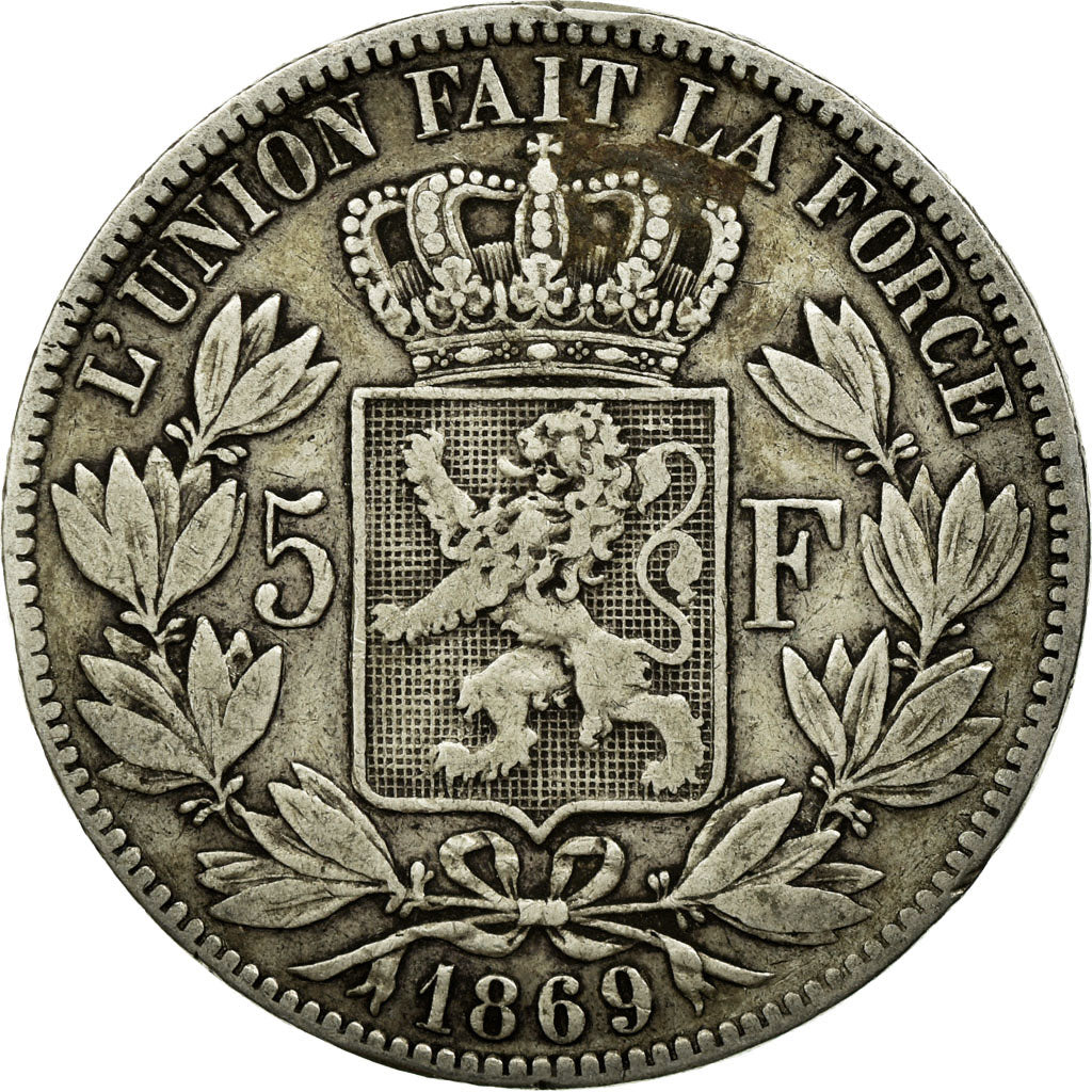 Coin, Belgium, Leopold II, 5 Francs, 5 Frank, 1869, VF(30-35), Silver, KM:24