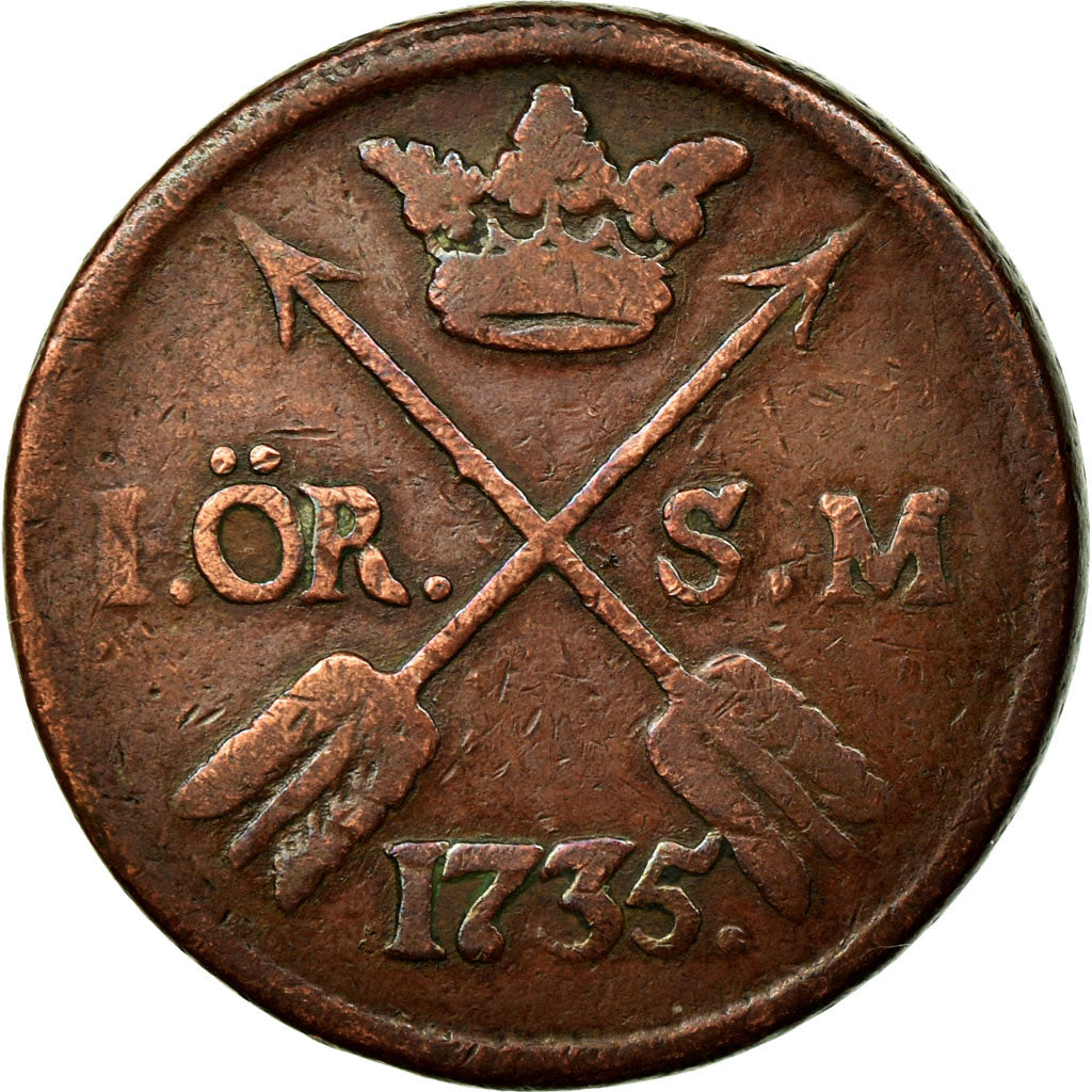 Moneda, Suecia, Frederick I, Ore, S.M., 1735, BC+, Cobre, KM:416.1