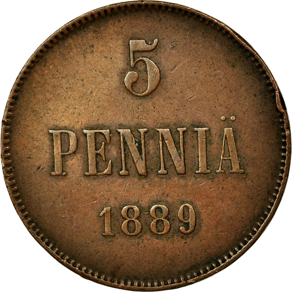 Coin, Finland, Alexander III, 5 Pennia, 1889, AU(50-53), Copper, KM:11