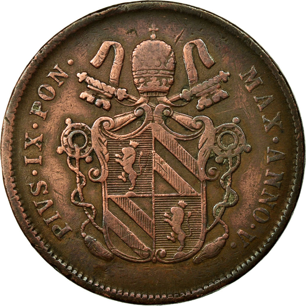 Coin, ITALIAN STATES, PAPAL STATES, Pius IX, 2 Baiocchi, Muraiola, 1851