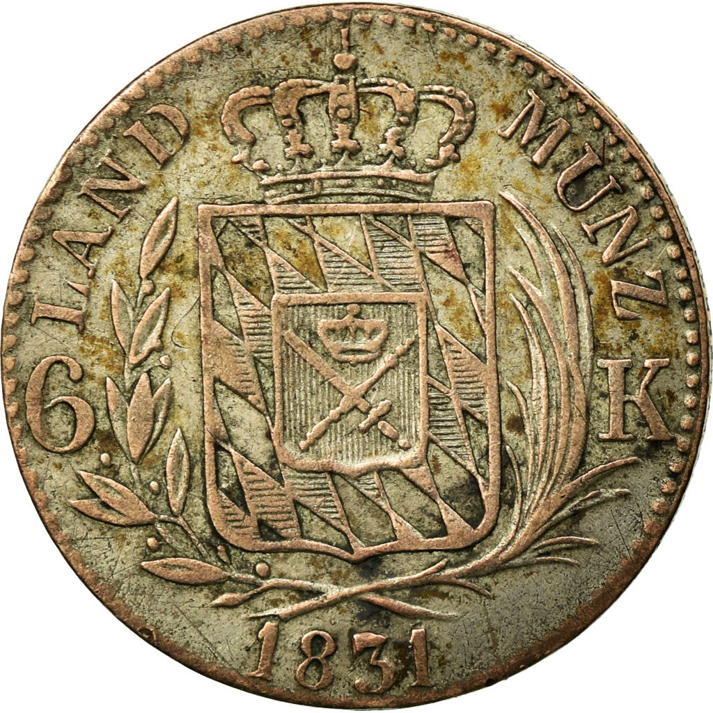 Monnaie, Etats allemands, BAVARIA, Ludwig I, 6 Kreuzer, 1831, TB, Argent, KM:748