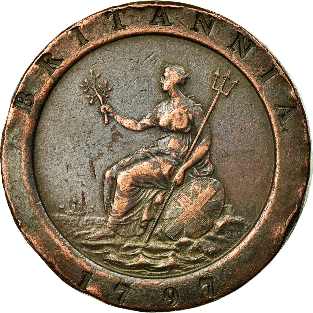 Coin, Great Britain, George III, 2 Pence, 1797, EF(40-45), Copper, KM:619