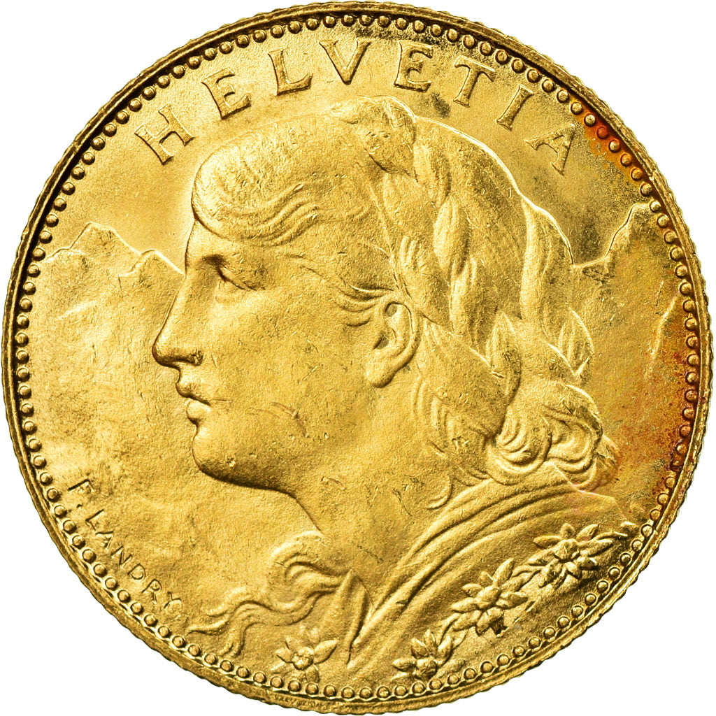 Coin, Switzerland, 10 Francs, 1922, Bern, MS(63), Gold, KM:36