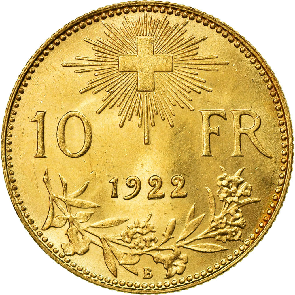 Coin, Switzerland, 10 Francs, 1922, Bern, MS(63), Gold, KM:36