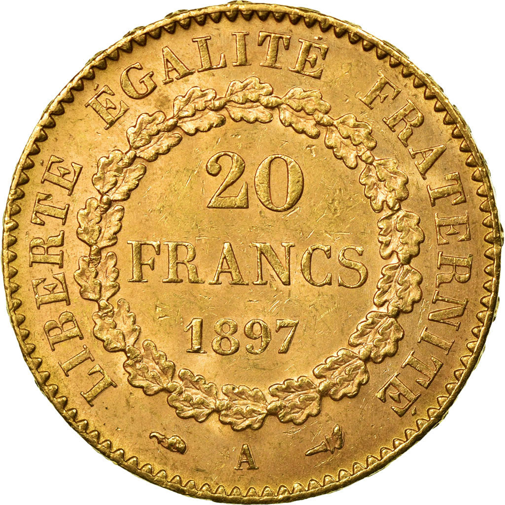 Moneta, Francja, Génie, 20 Francs, 1897, Paris, AU(50-53), Złoto, KM:825