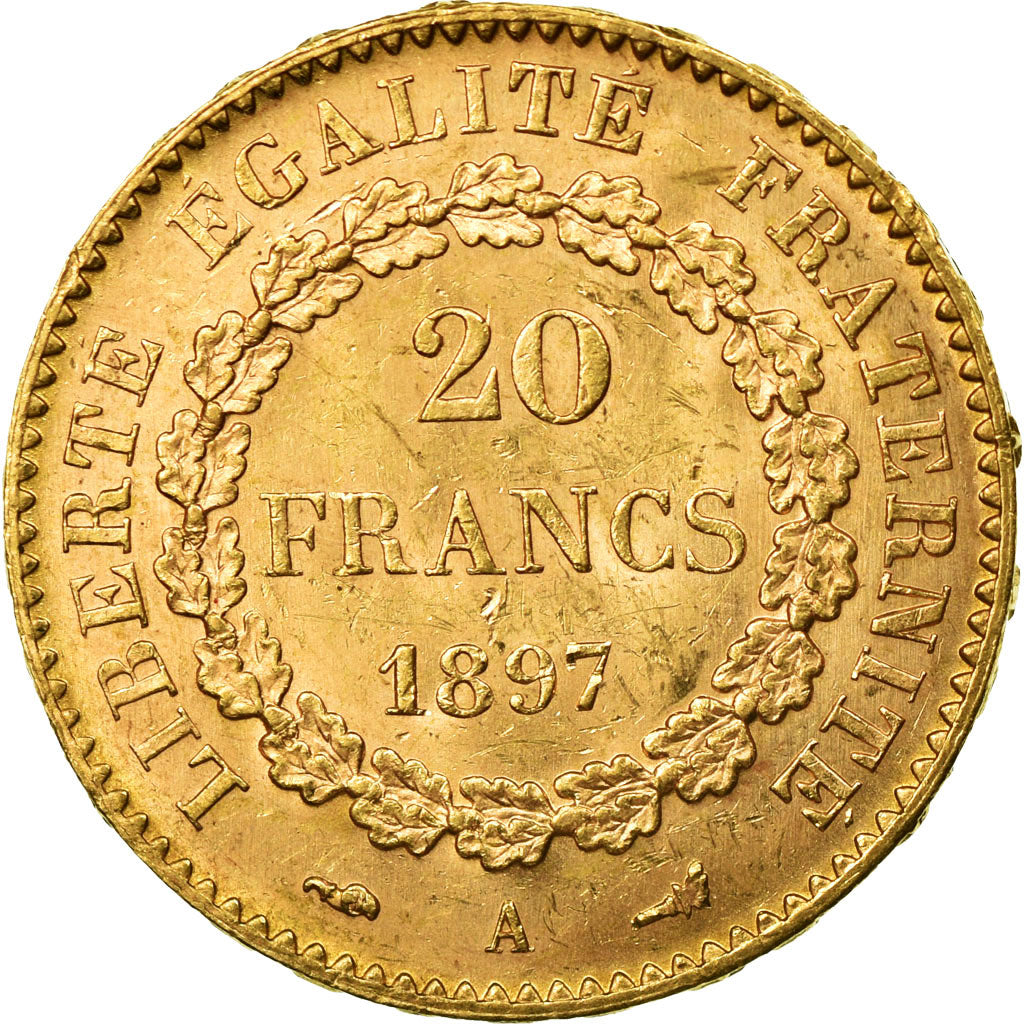 Moneta, Francja, Génie, 20 Francs, 1897, Paris, AU(50-53), Złoto, KM:825
