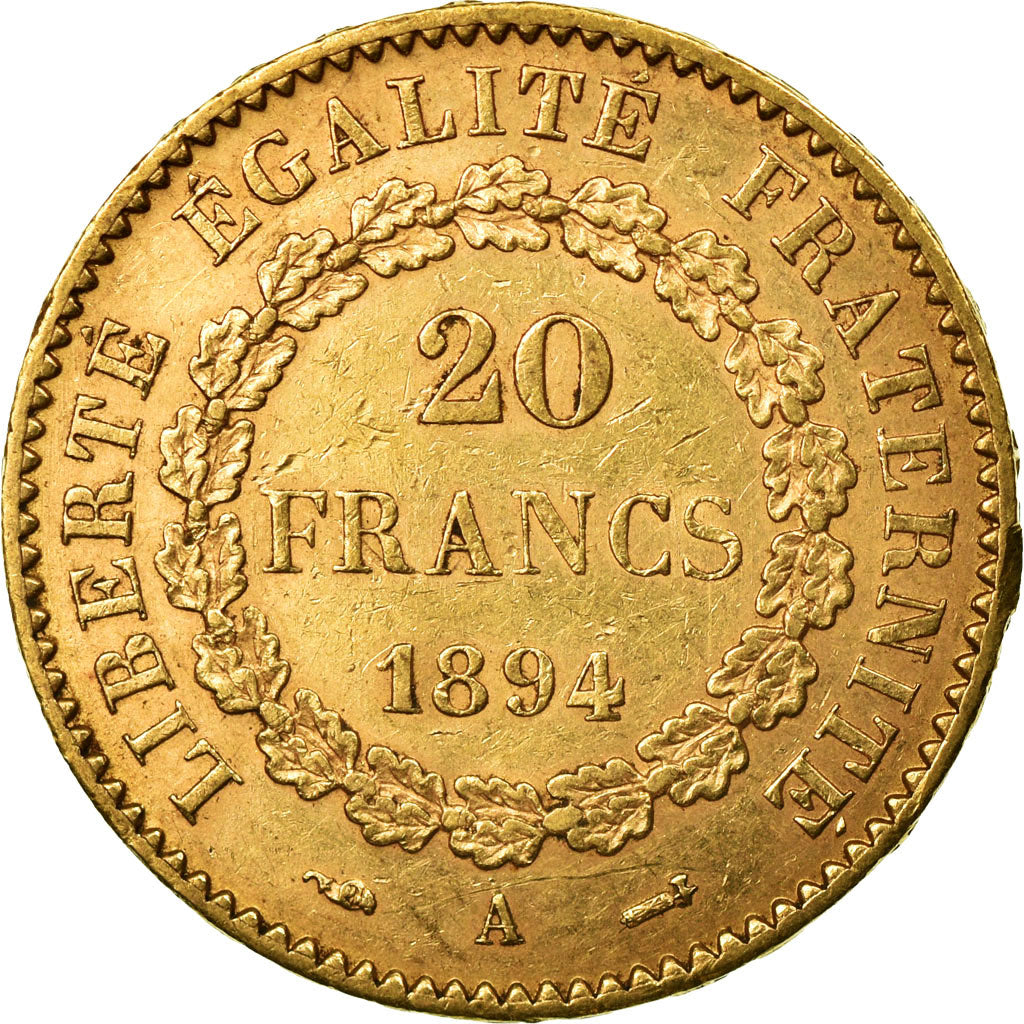 Moneda, Francia, Génie, 20 Francs, 1894, Paris, MBC+, Oro, KM:825, Gadoury:1063
