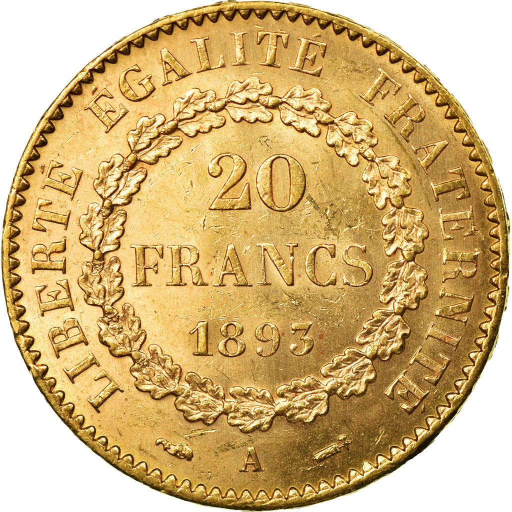 Munten, Frankrijk, Génie, 20 Francs, 1893, Paris, PR, Goud, KM:825