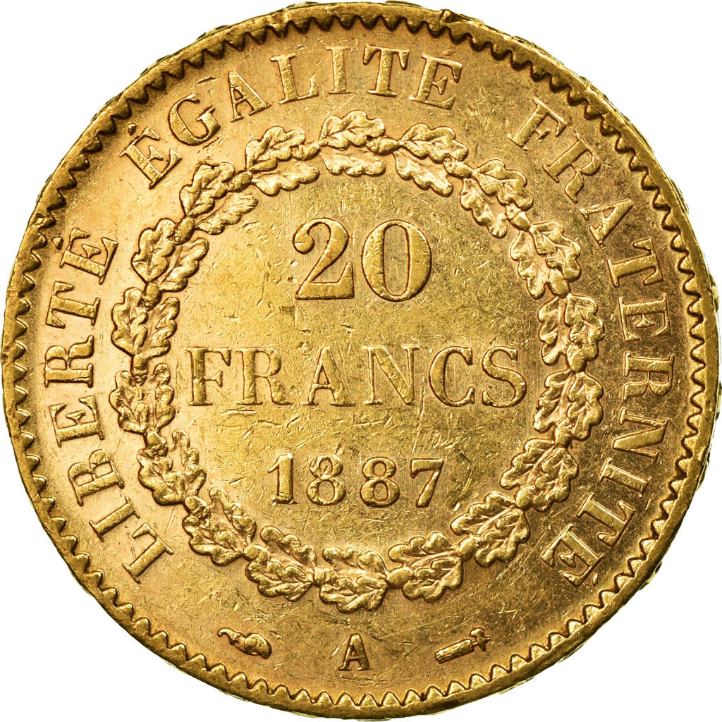 Moeda, França, Génie, 20 Francs, 1887, Paris, AU(50-53), Dourado, KM:825