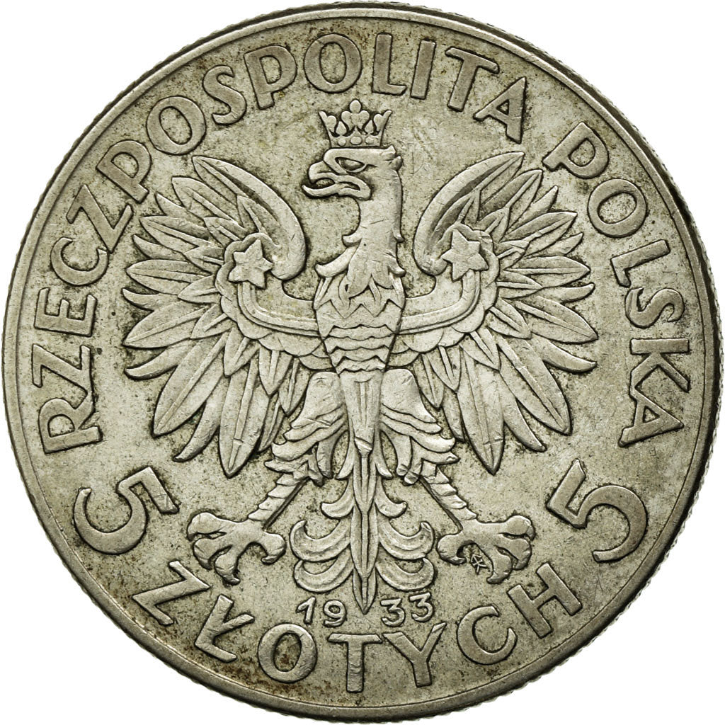 Coin, Poland, 5 Zlotych, 1933, Warsaw, AU(50-53), Silver, KM:21