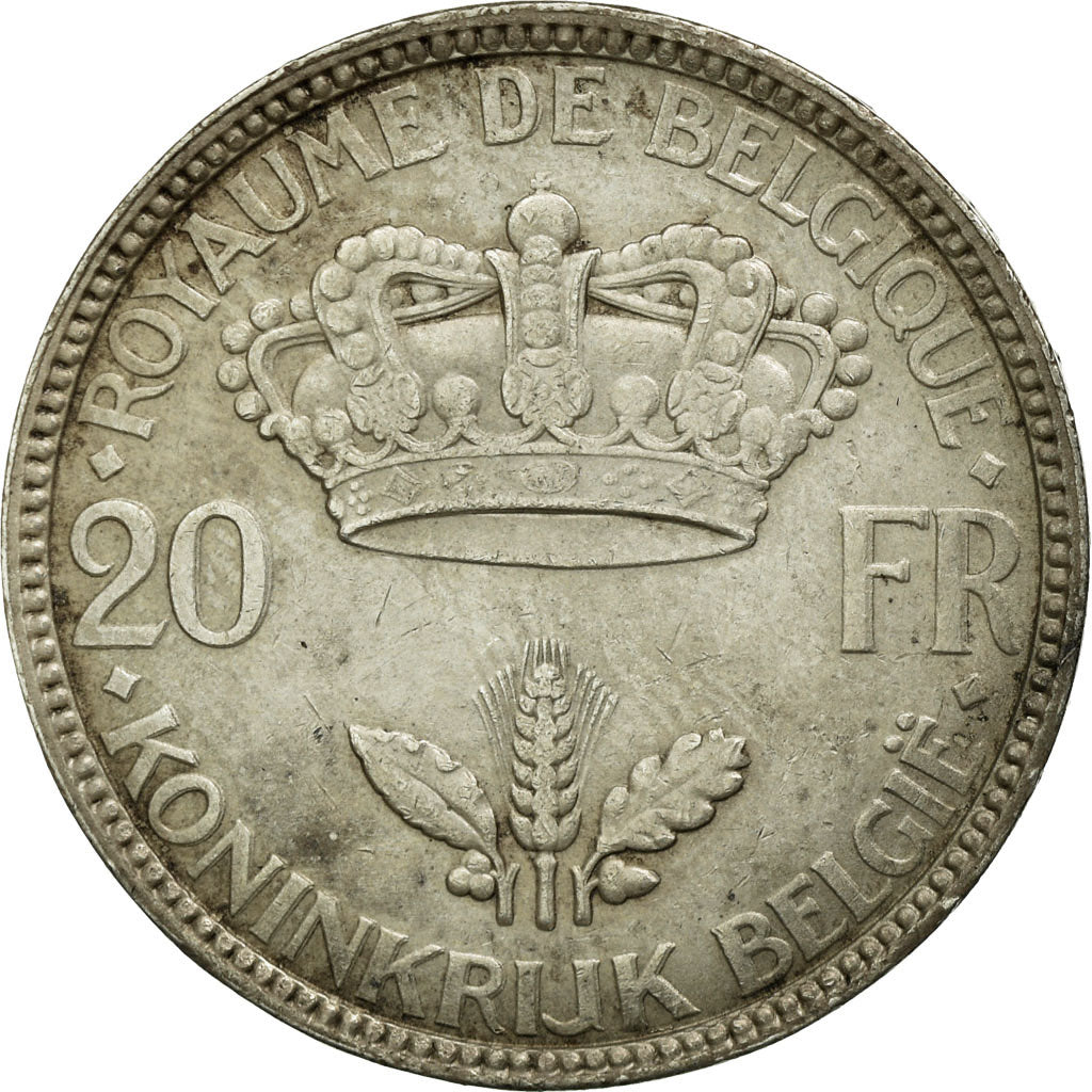 Coin, Belgium, 20 Francs, 20 Frank, 1935, AU(50-53), Silver, KM:105