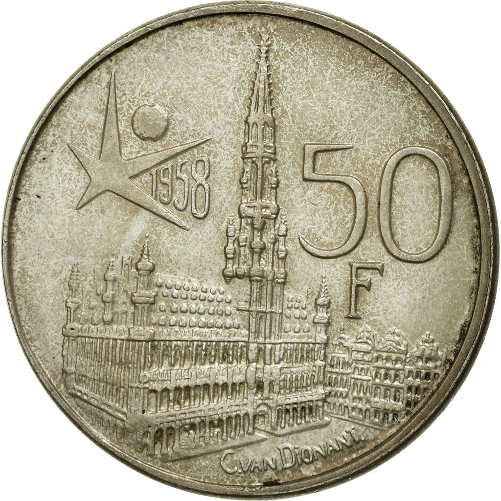 Coin, Belgium, 50 Francs, 50 Frank, 1958, AU(55-58), Silver, KM:151.1