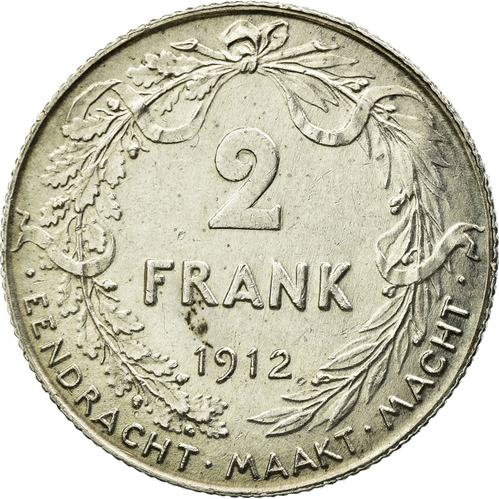 Coin, Belgium, 2 Francs, 2 Frank, 1912, AU(55-58), Silver, KM:75