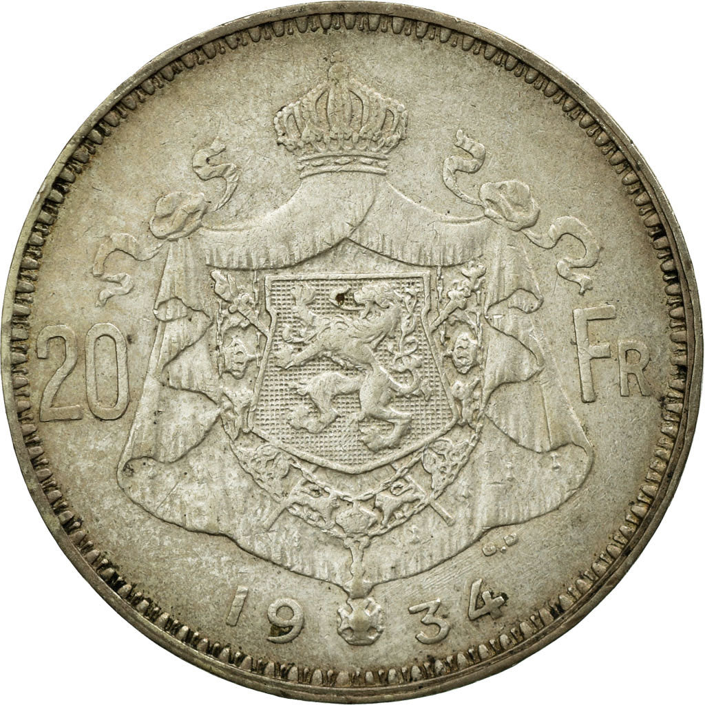 Monnaie, Belgique, 20 Francs, 20 Frank, 1934, TTB+, Argent, KM:103.1