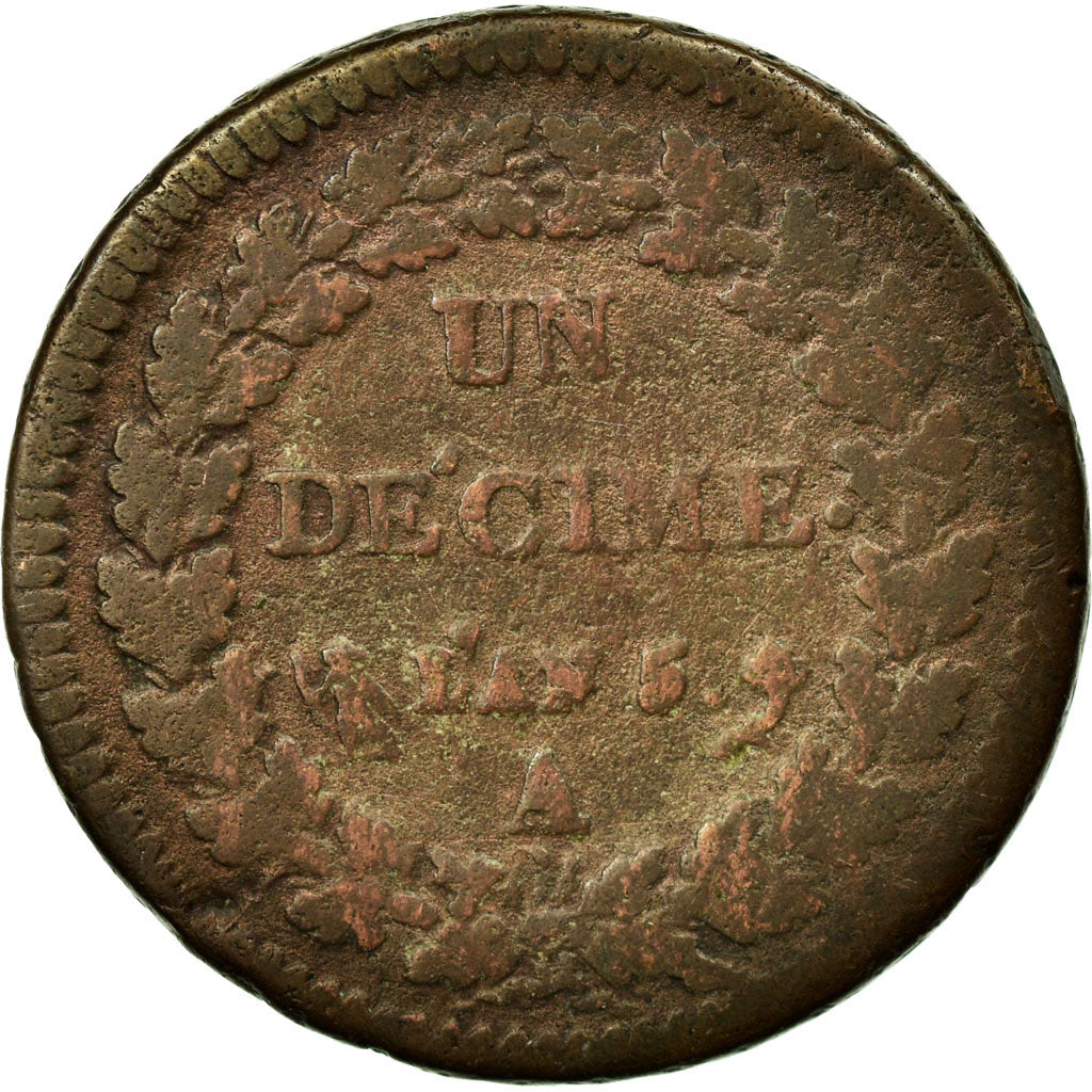 Coin, France, Dupré, Decime, 1796, Paris, VF(20-25), Bronze, KM:645.1